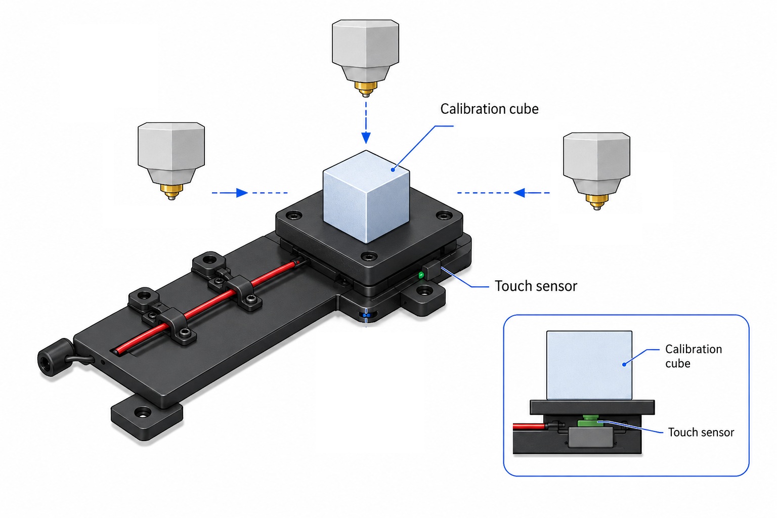 IDEX calibration tool probing both nozzles